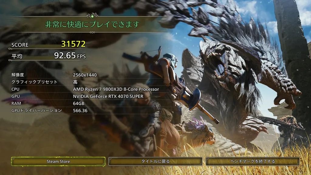 RTX 4070 SUPERでのMHWildsベンチマークの結果